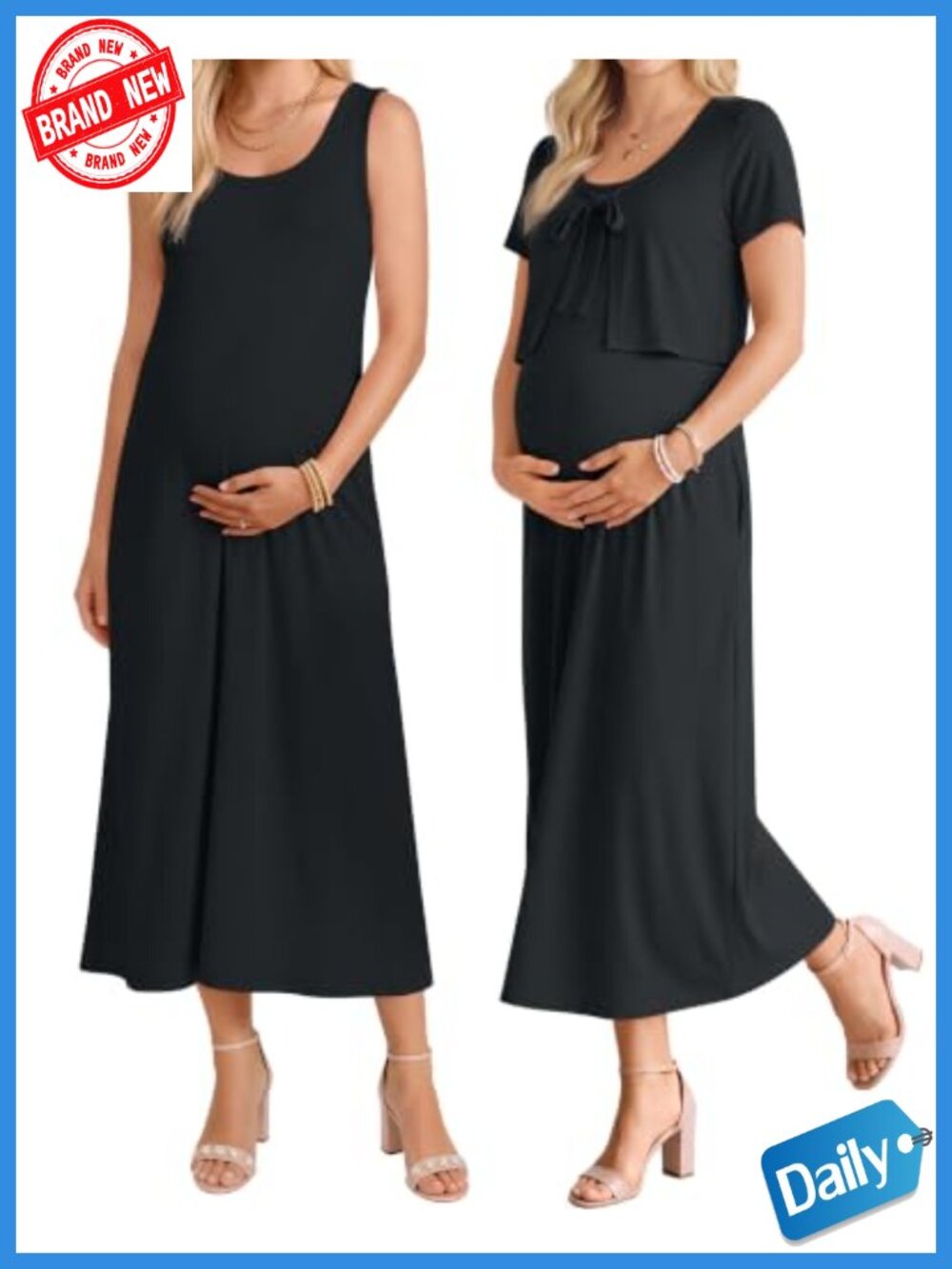 2 Piece Maternity Maxi Dress Set with Cardigan, Lounge Outfit, Pocket